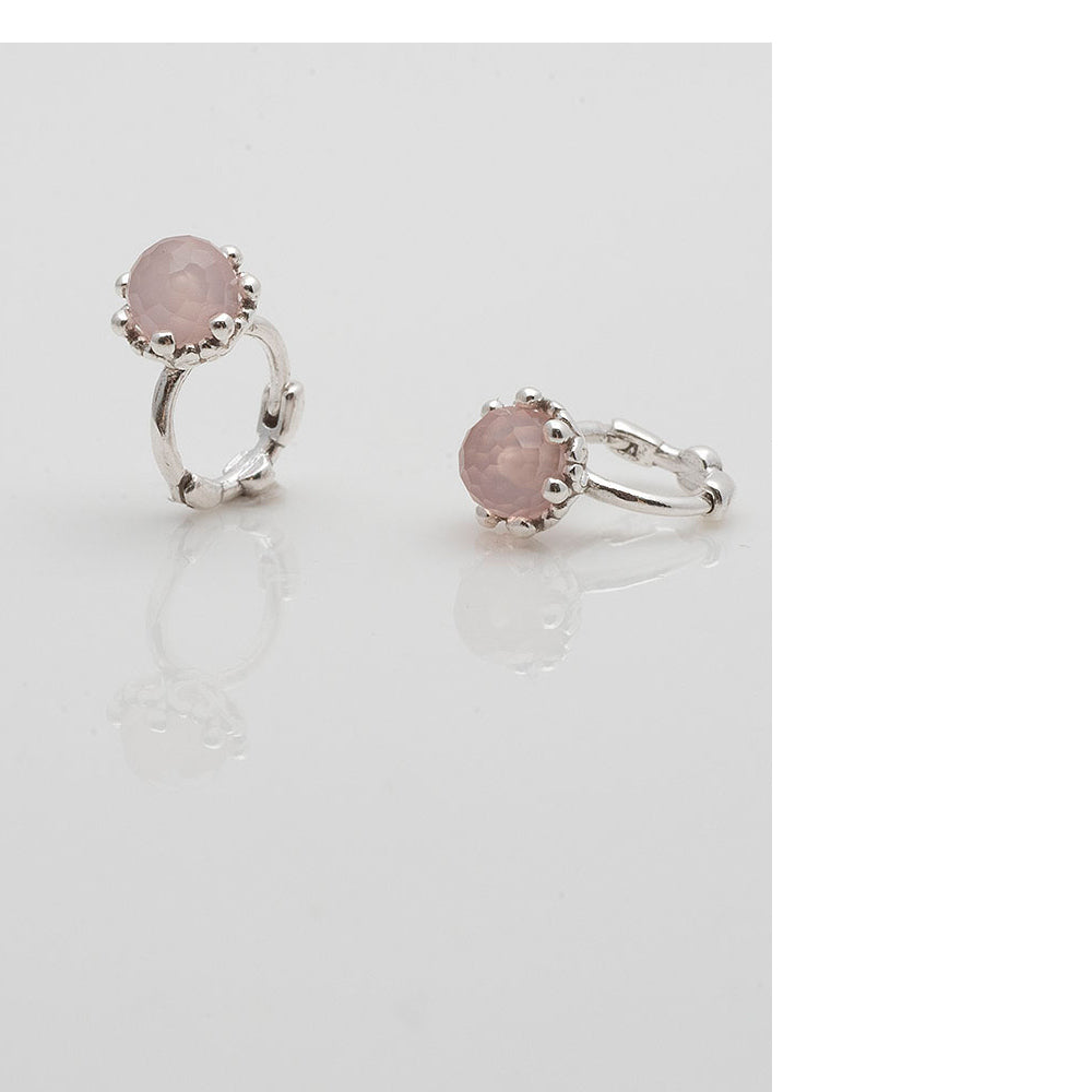 925 silver natural gemstone pink chalcedony one-touch earrings_KWAJE250