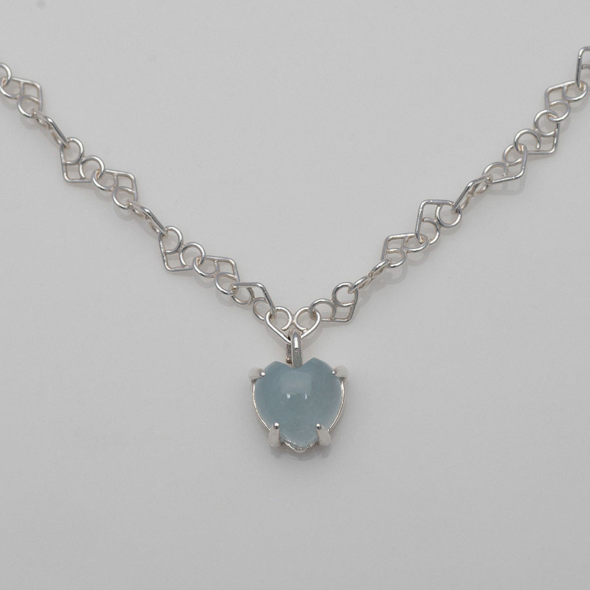 925 silver natural gemstone aquamarine heart necklace_KWAJE452