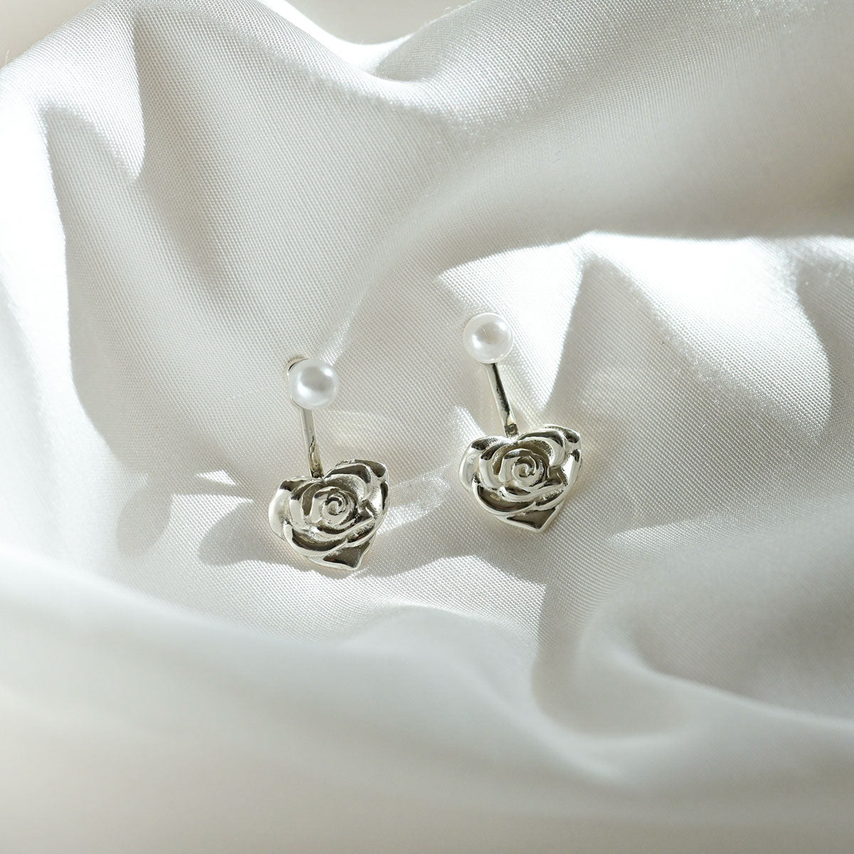 925 silver rose heart two-way earrings_KWAJE355