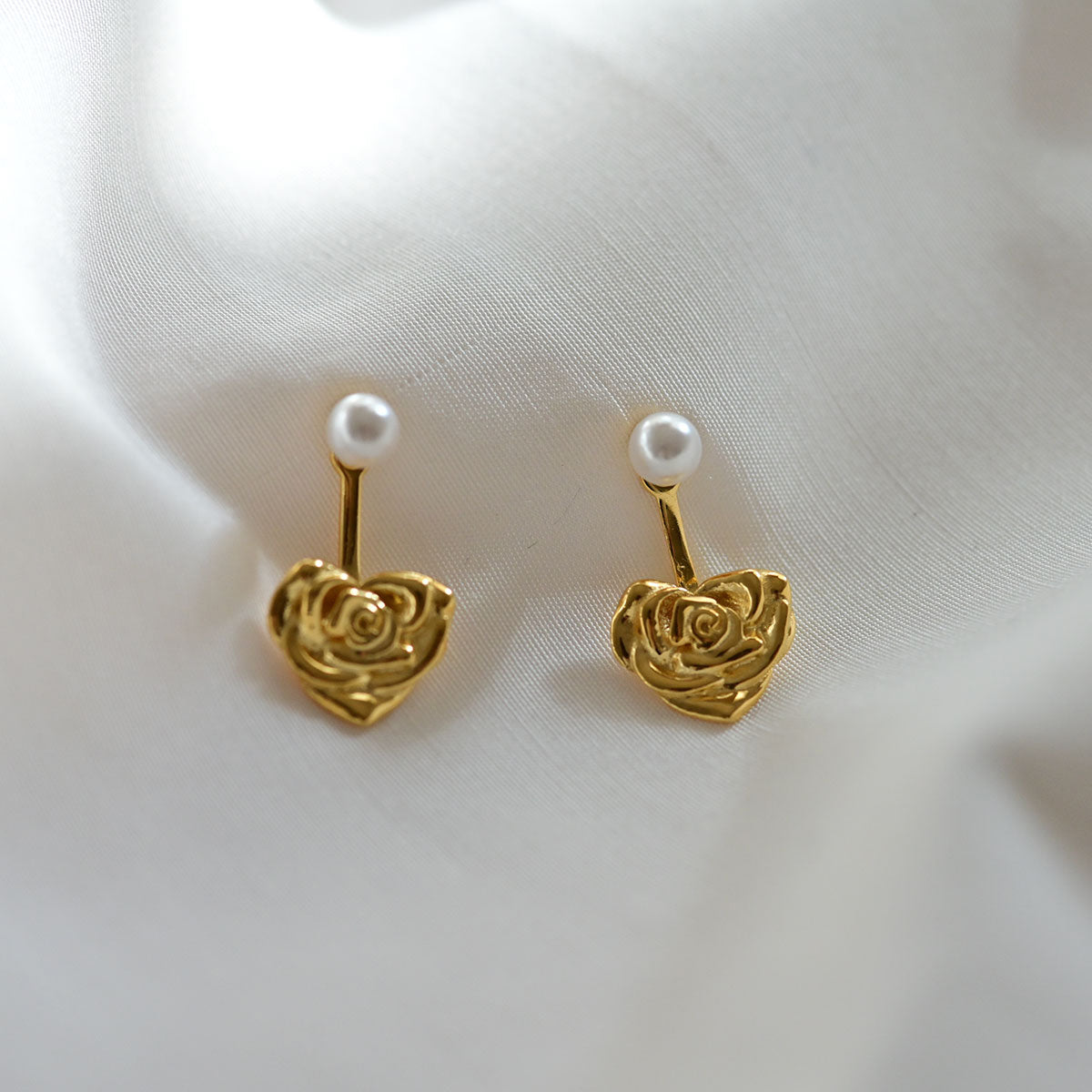 925 silver rose heart two-way earrings_KWAJE355