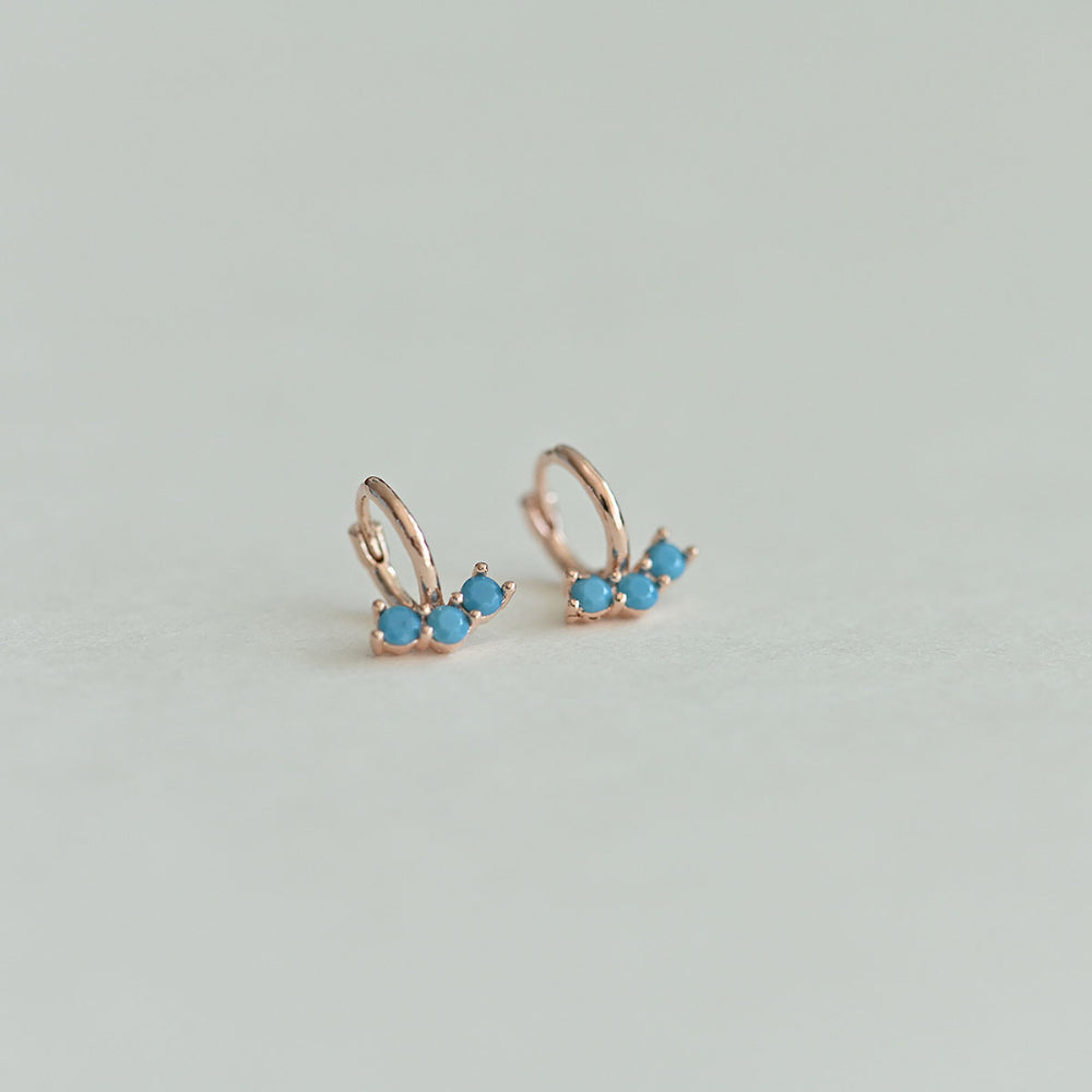 925 Silver Three Turquoise One Touch Earrings_KWAJE371