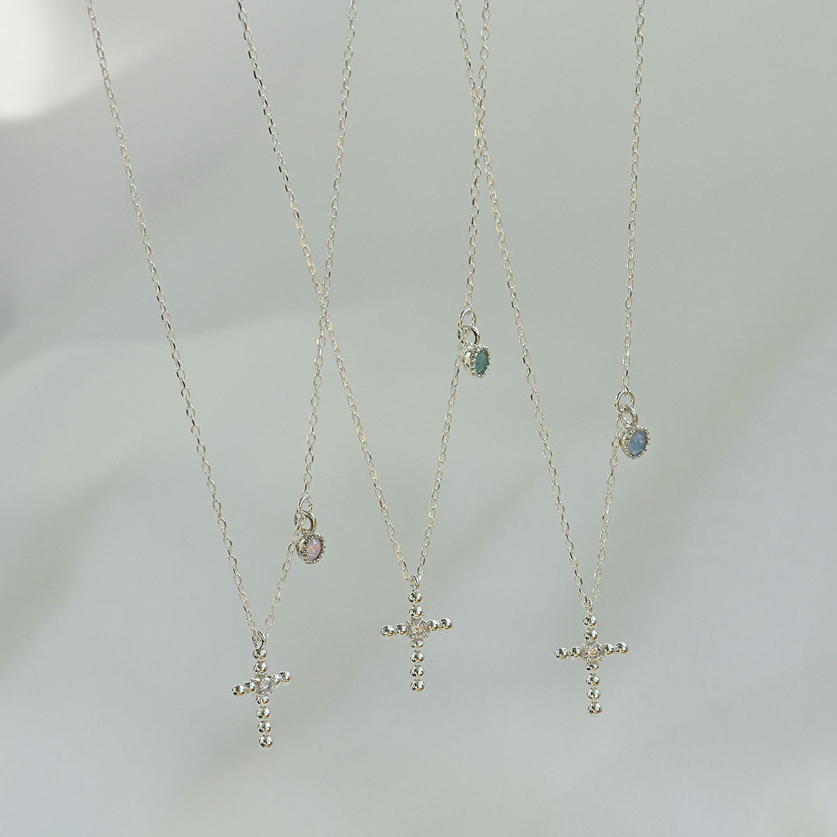 925 Silver Ball Cross Stone Necklace_KWAJE195