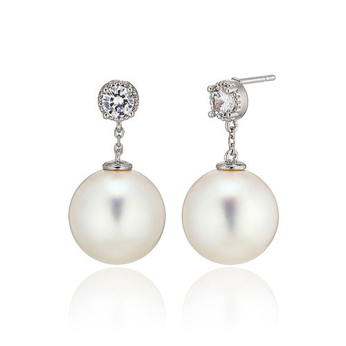 925 silver 12mm pearl drop earrings_KWAJE509