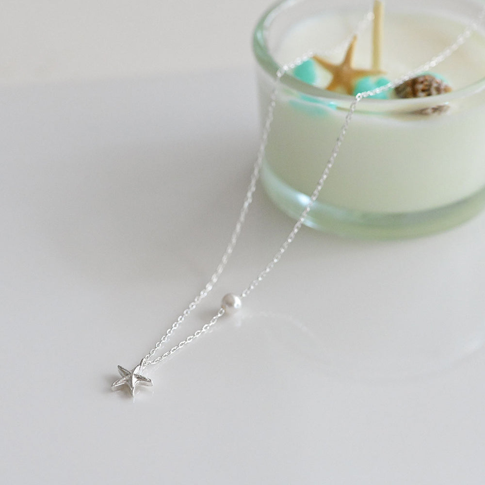 925 silver pearl starfish necklace_KWAJE565