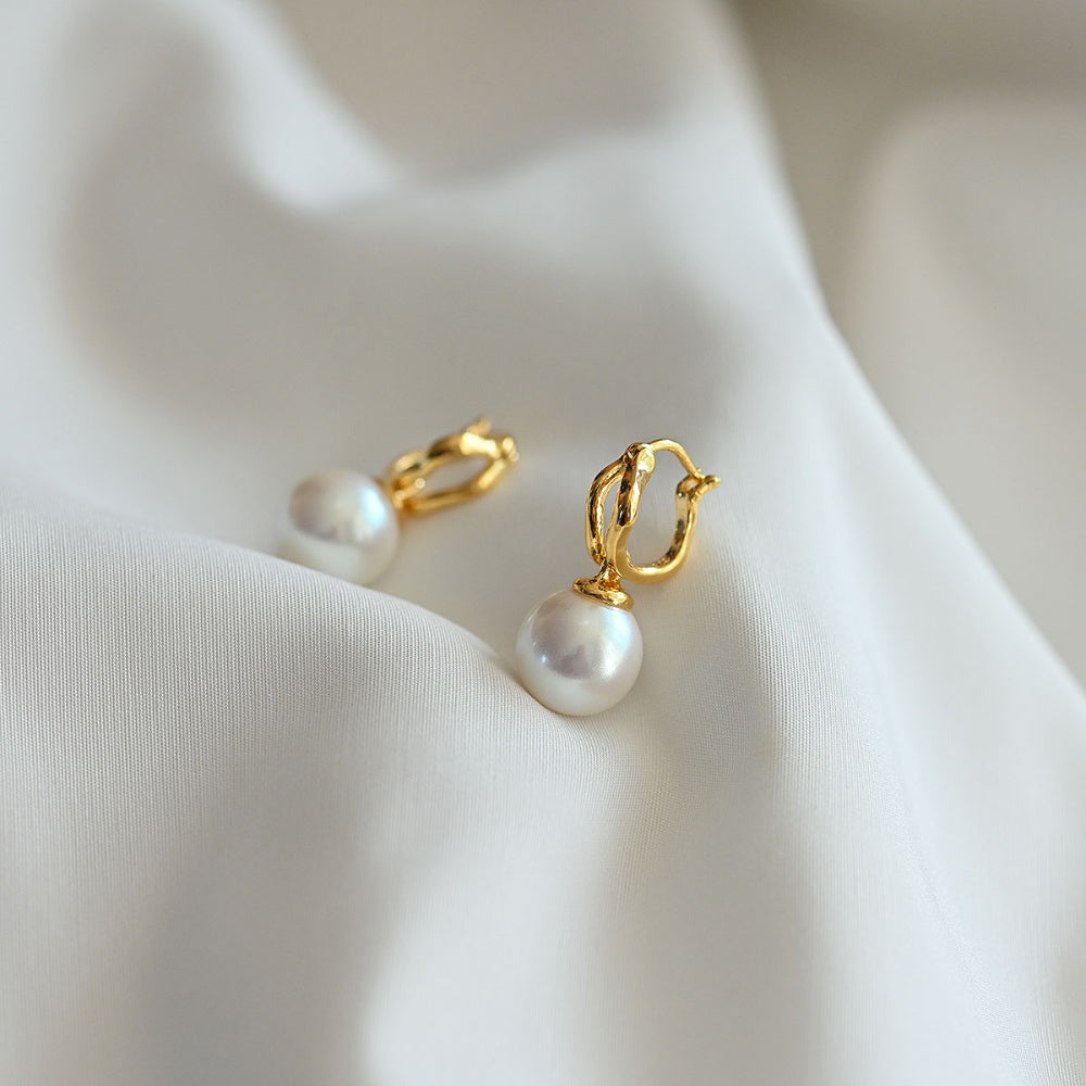 925 silver pearl rattle one touch earrings_KWAJE347