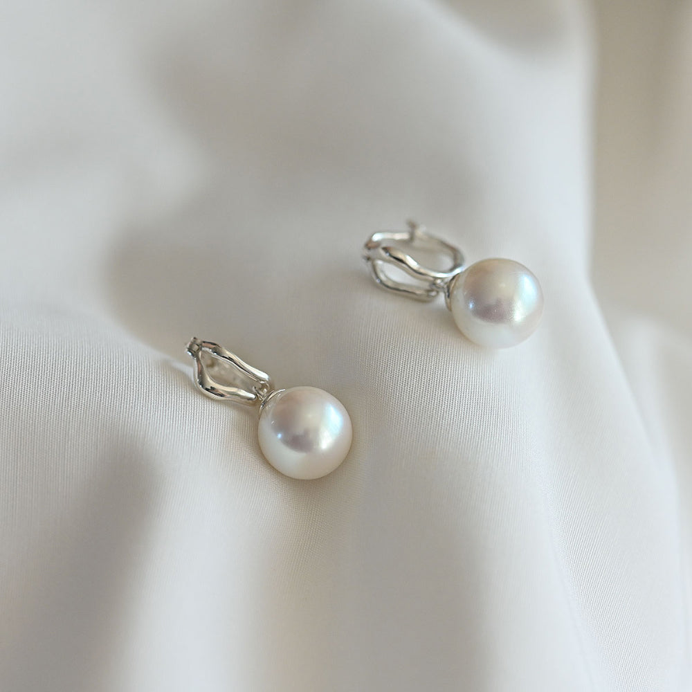 925 silver pearl rattle one touch earrings_KWAJE347