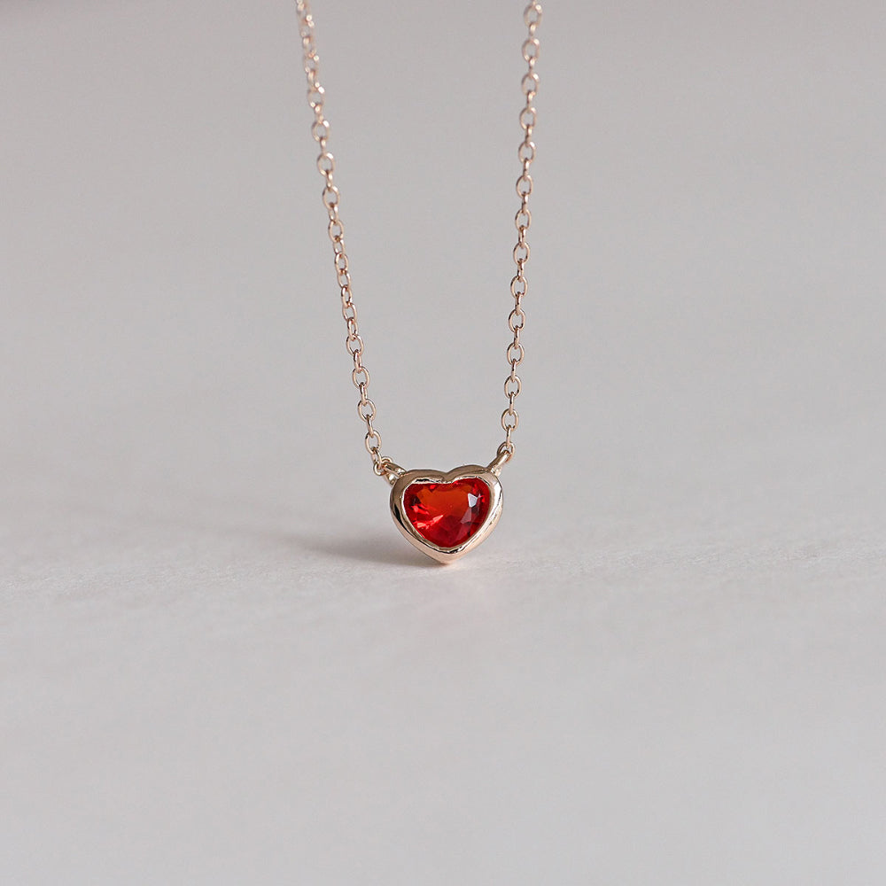 925 Silver Red Heart Necklace_KWAJE579