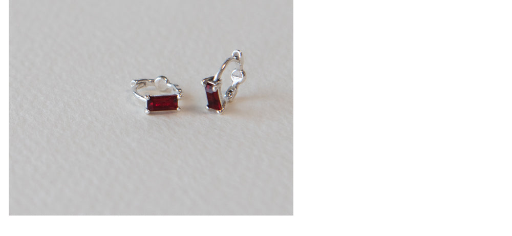 925 Silver Garnet Baguette One Touch Earrings_KWAJE235