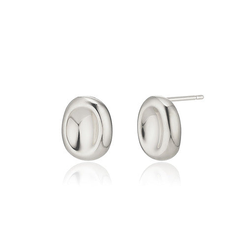 925 silver oval concave ball earrings_KWAJE523