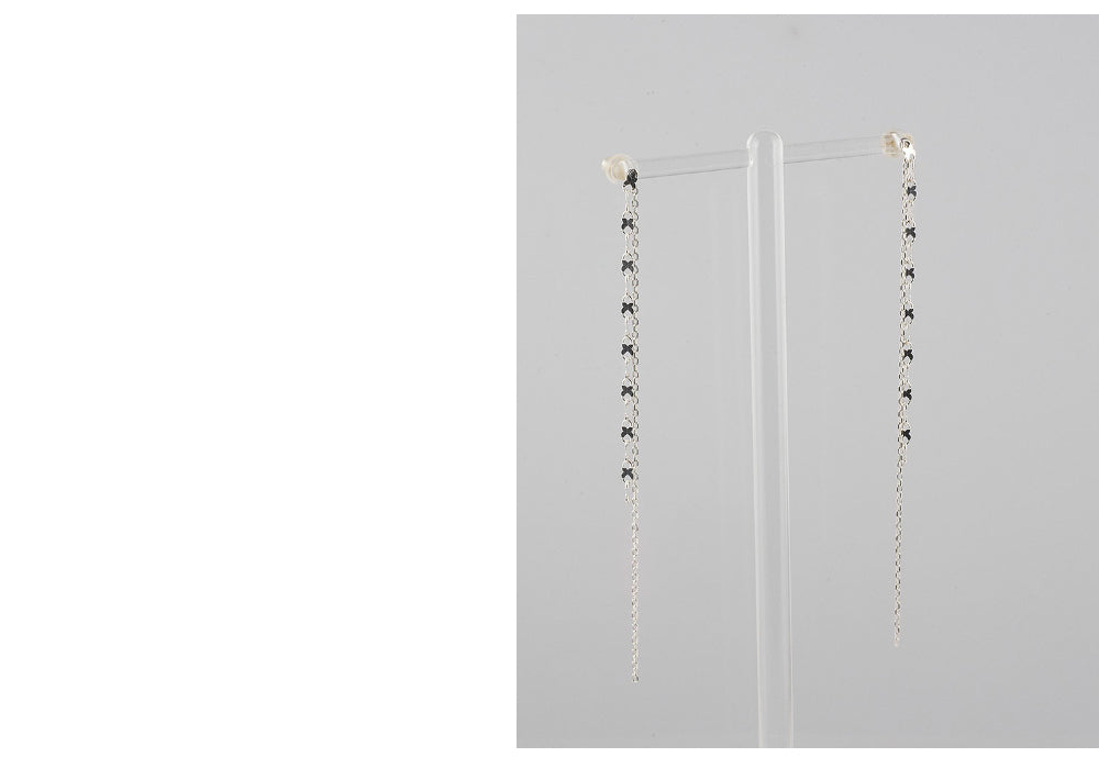 925 silver X chain two-line earrings_KWAJE395