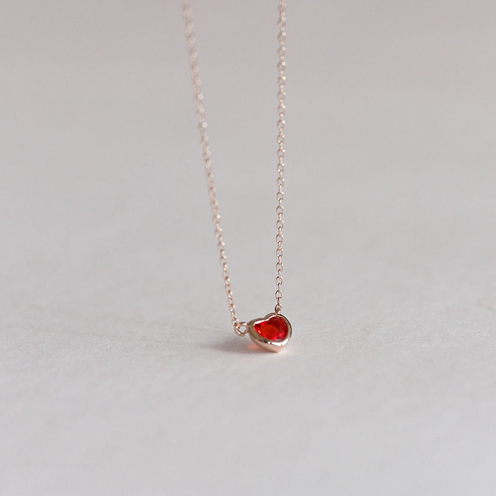 925 Silver Red Heart Necklace_KWAJE579