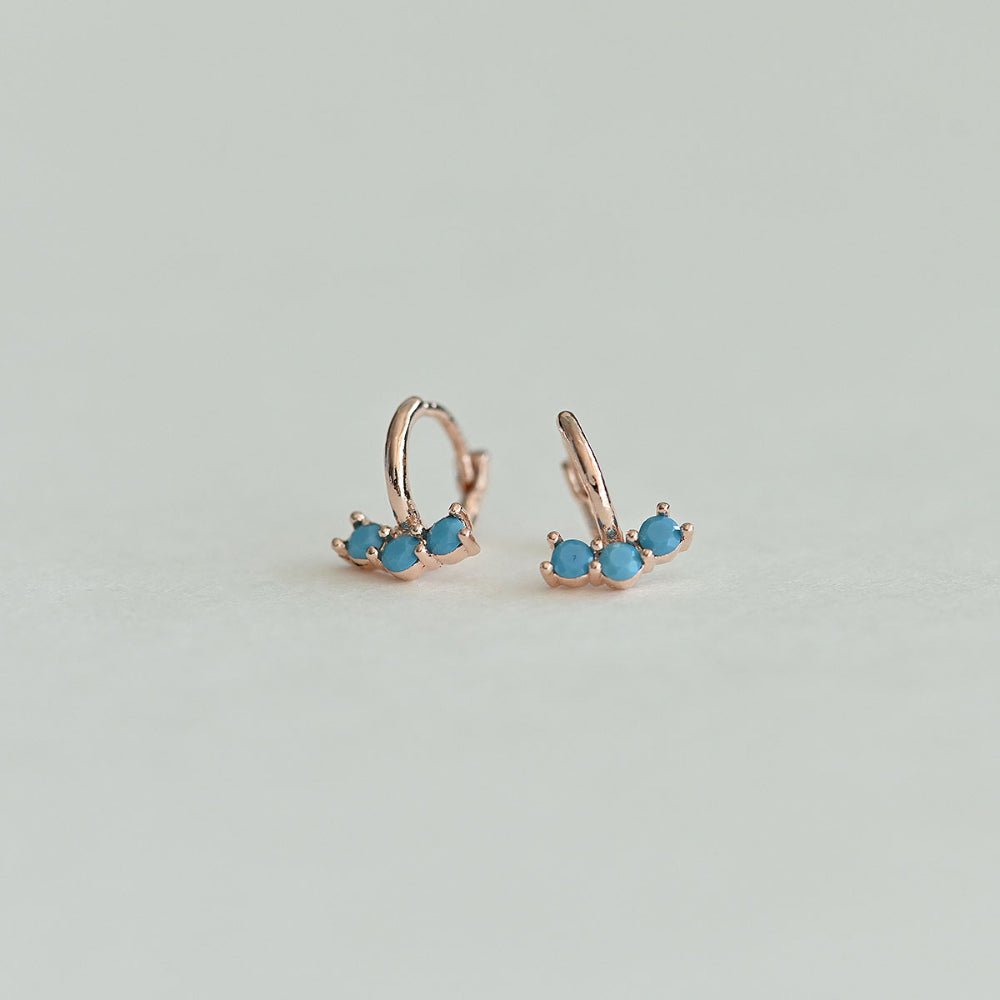 925 Silver Three Turquoise One Touch Earrings_KWAJE371