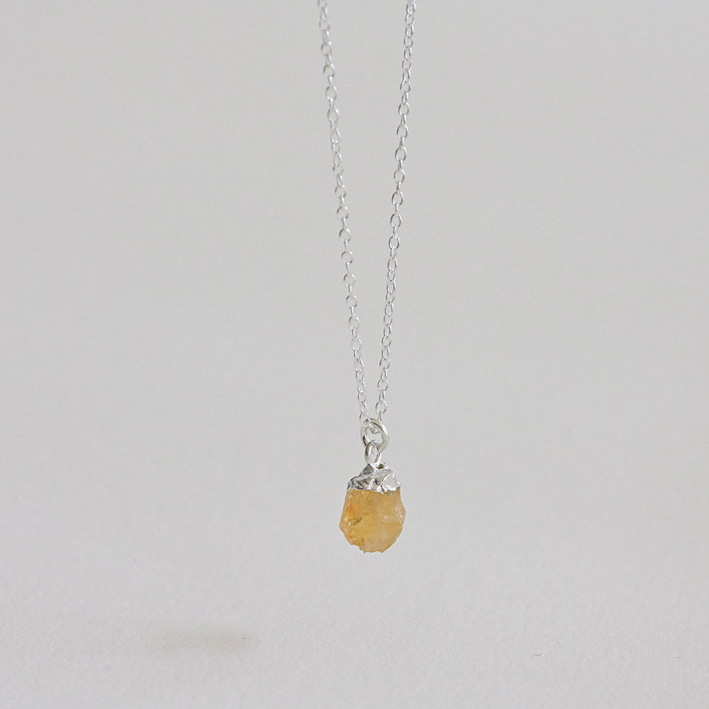 925 Silver Citrine Rough Gemstone Necklace_KWAJE397