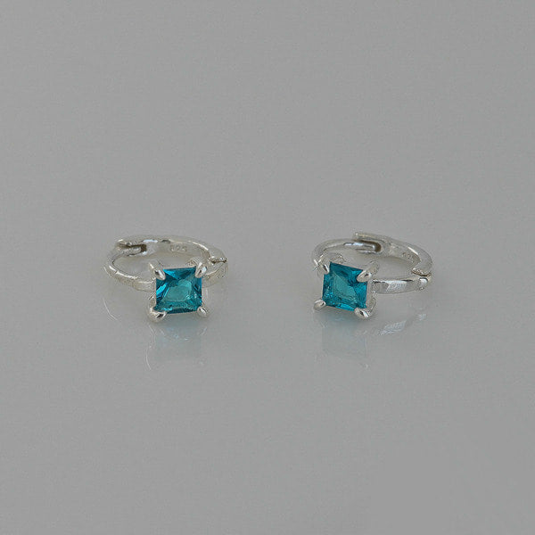 925 Silver Blue Square One Touch Earrings_KWAJE223