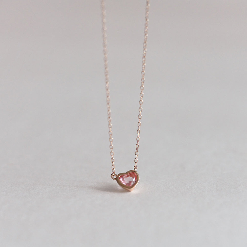 925 silver pink heart necklace_KWAJE557