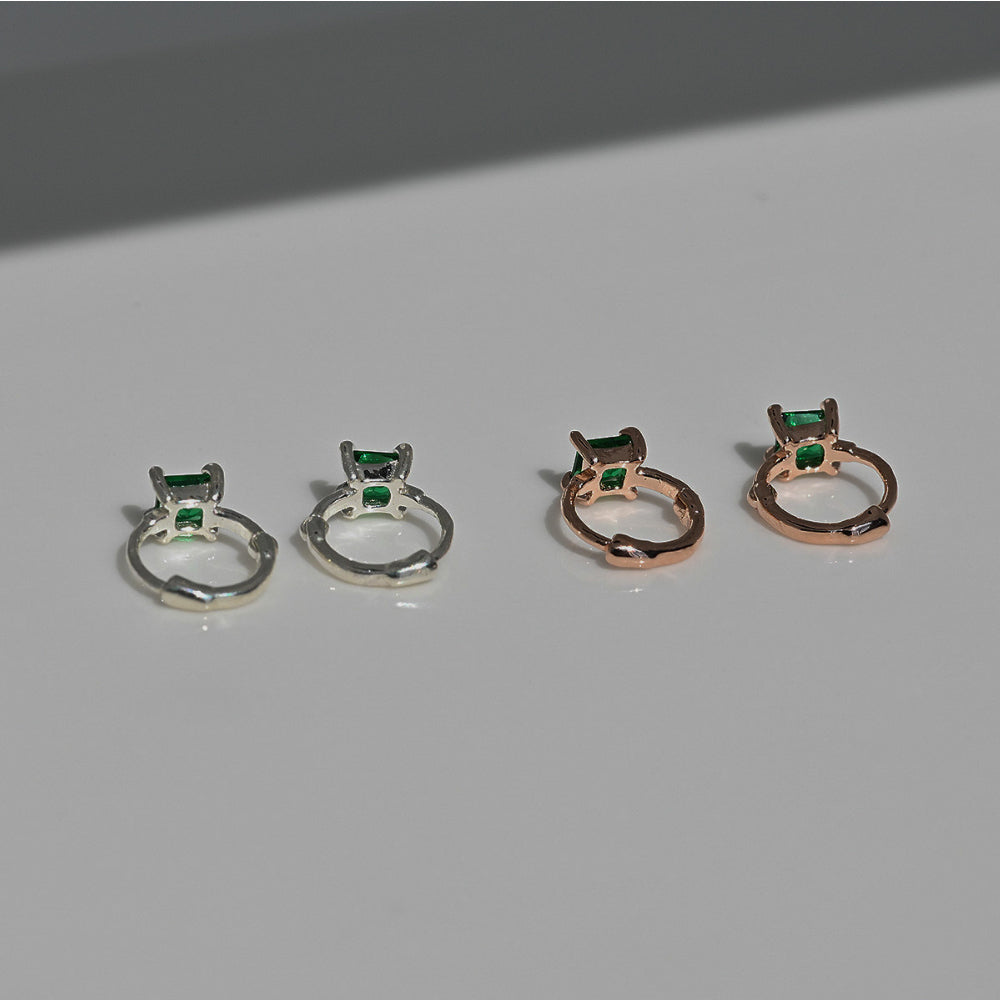 925 Silver Green Square One Touch Earrings_KWAJE238