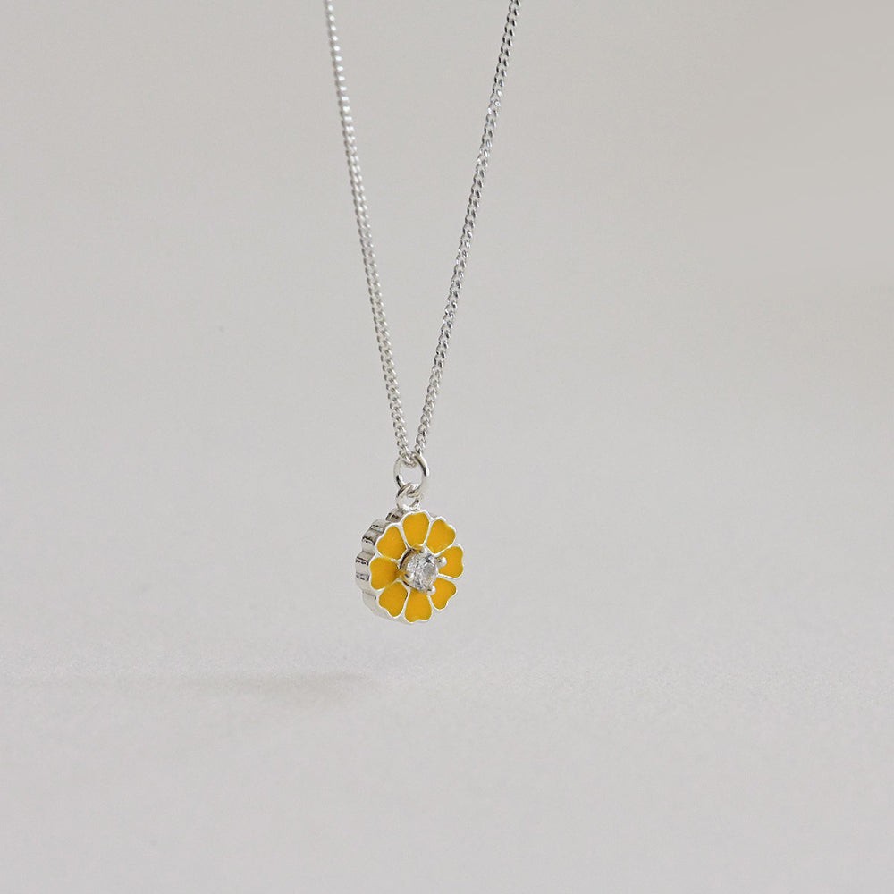 925 Silver Daisy Epoxy Necklace_KWAJE401