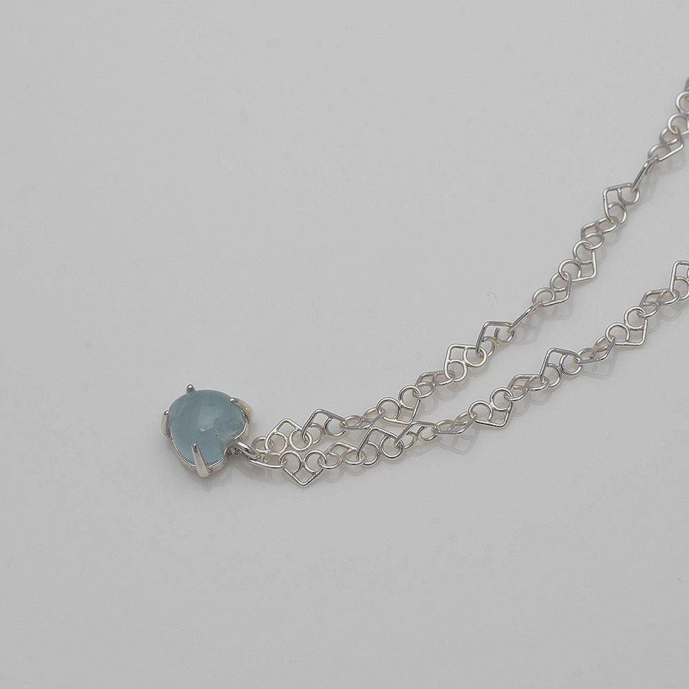 925 silver natural gemstone aquamarine heart necklace_KWAJE452