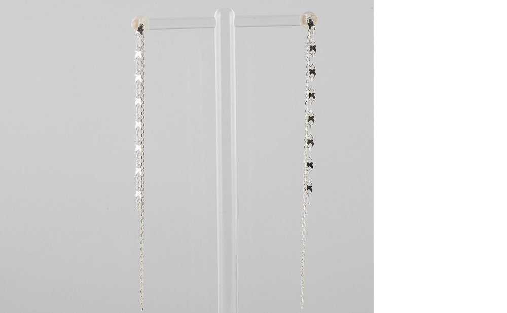 925 silver X chain two-line earrings_KWAJE395