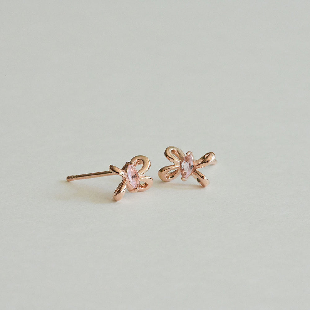 925 silver pink twisted ribbon stud earrings_KWAJE503