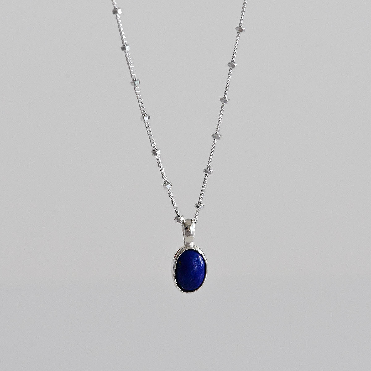 925 silver lapis lazuli glitter bead necklace_KWAJE636