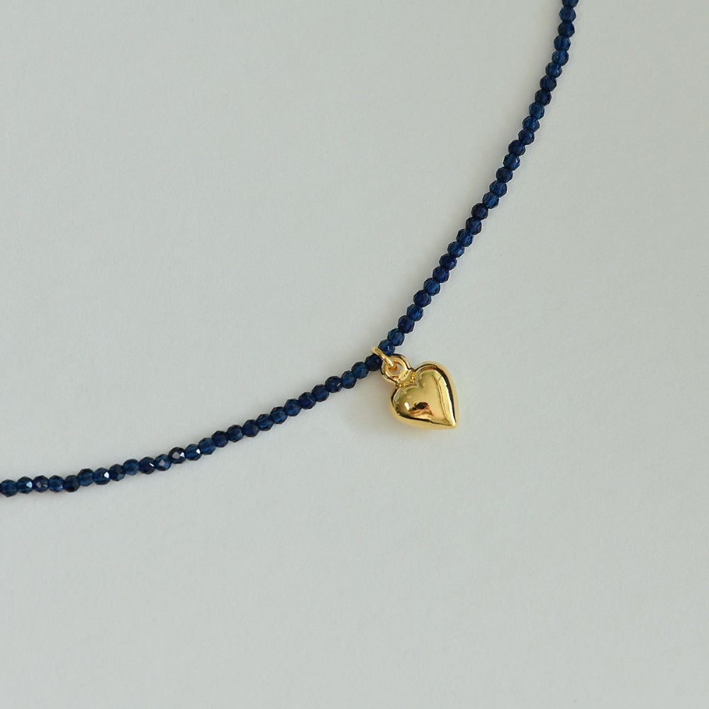 925 silver heart pendant navy beads necklace_KWAJE433