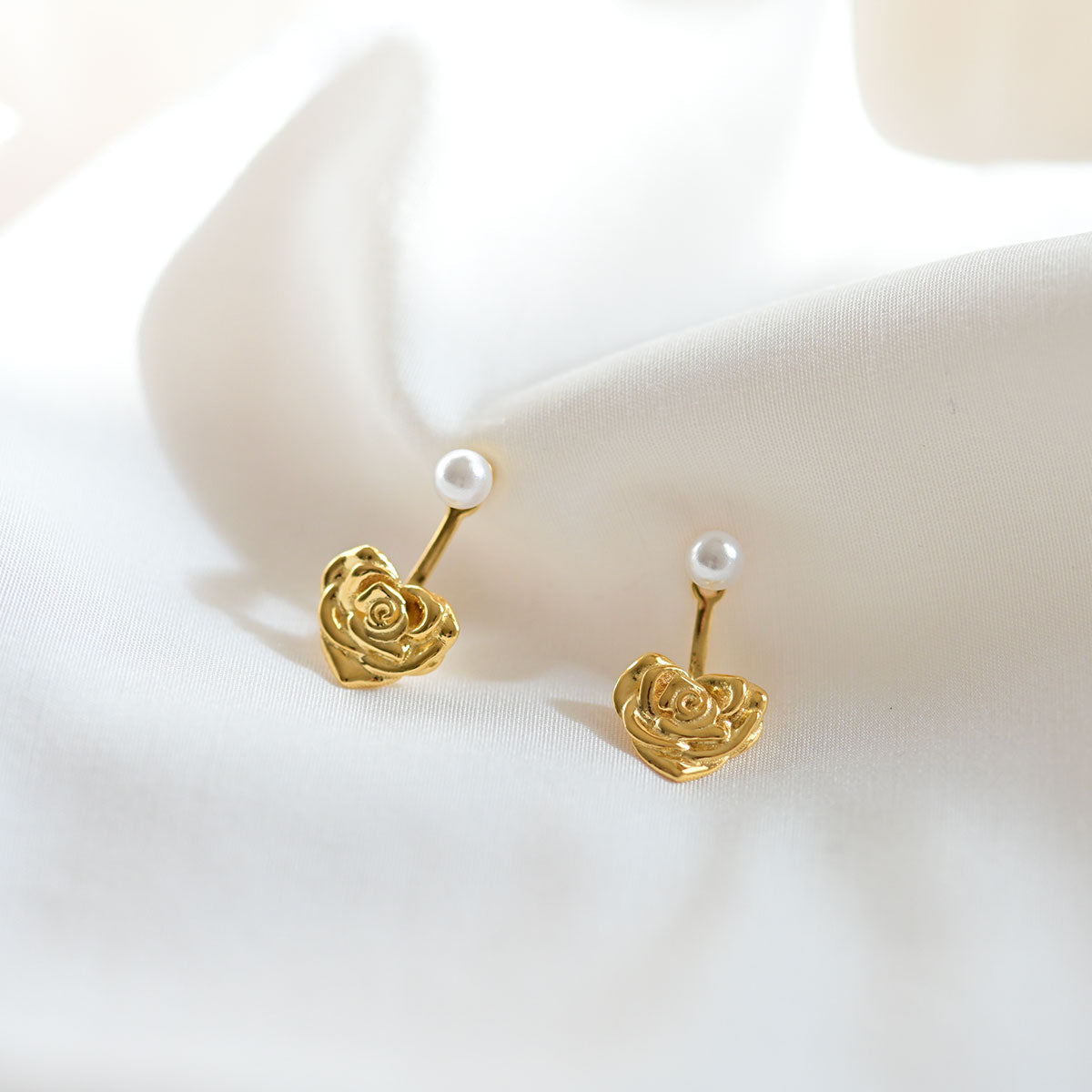 925 silver rose heart two-way earrings_KWAJE355