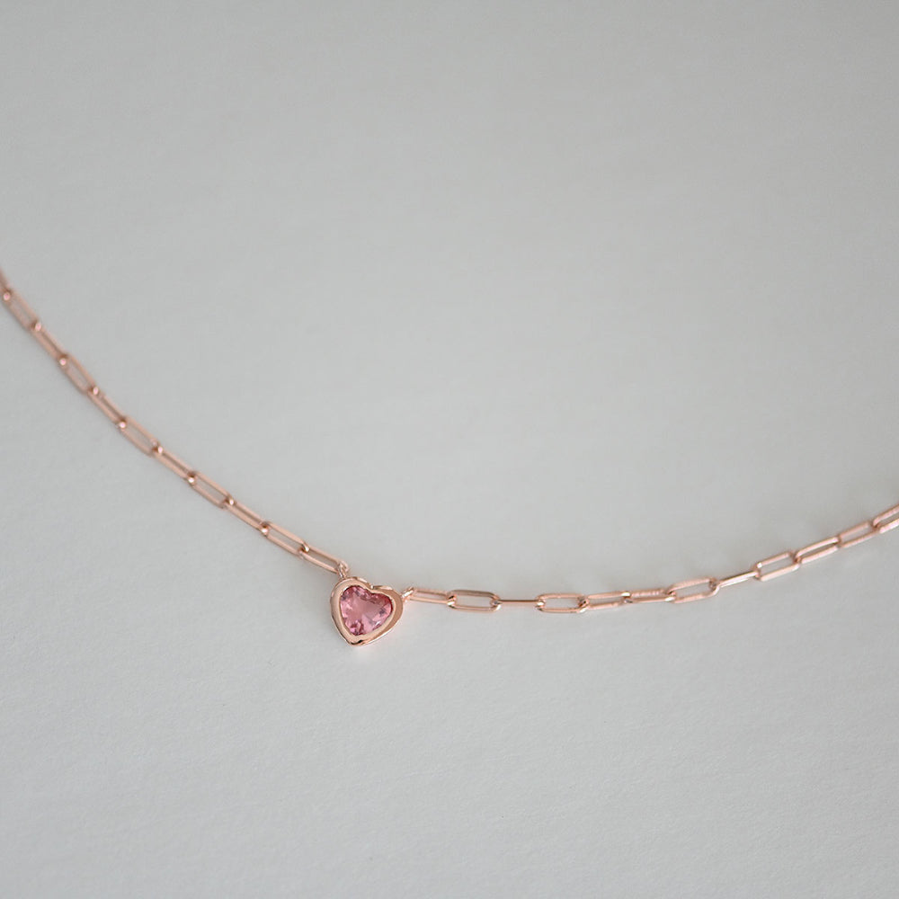 925 silver chain pink heart necklace_KWAJE211