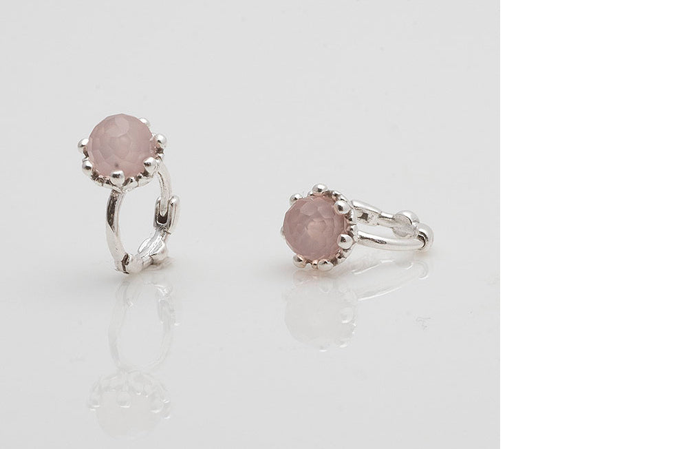 925 silver natural gemstone pink chalcedony one-touch earrings_KWAJE250