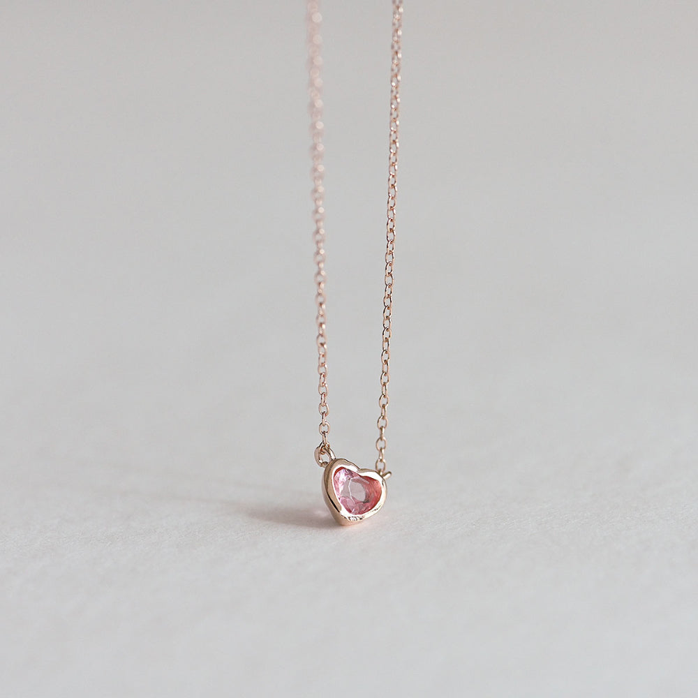 925 silver pink heart necklace_KWAJE557