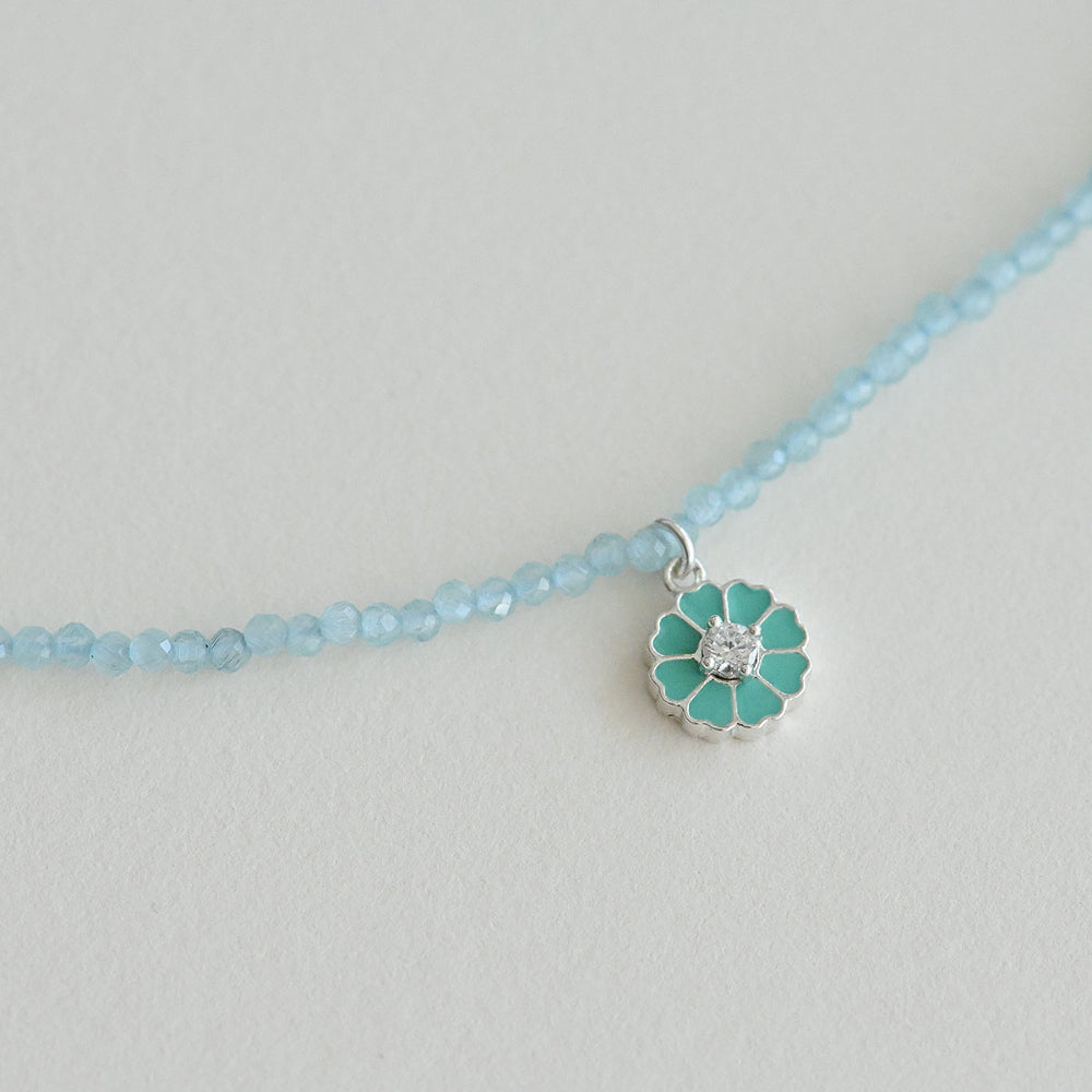 925 Silver Daisy Light Blue Cat’s Eye Necklace_KWAJE402