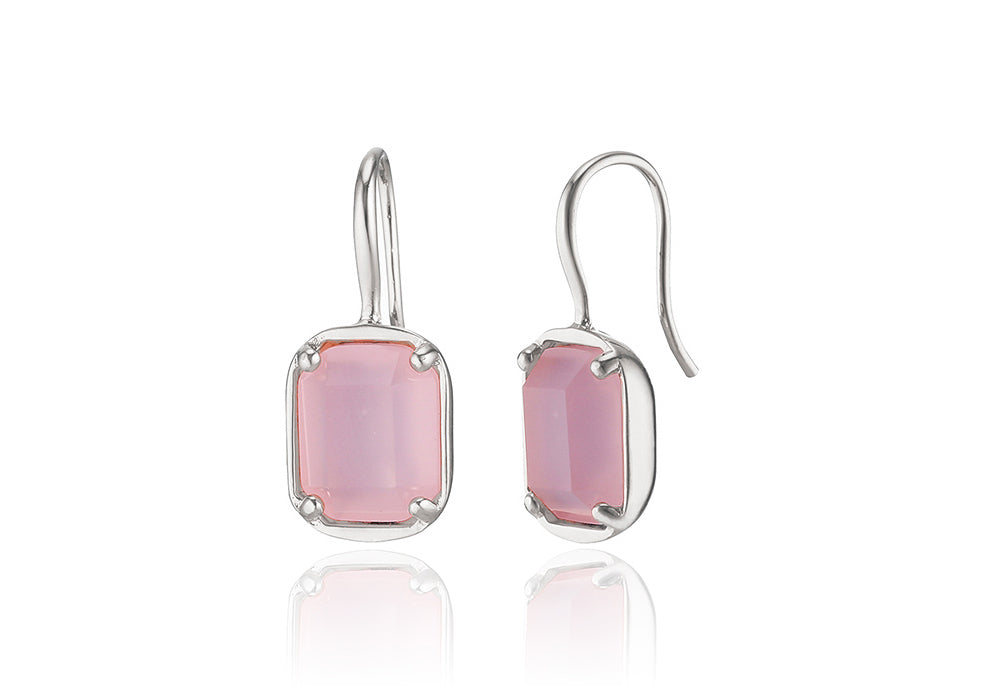 925 silver pink square bead hook earrings_KWAJE539