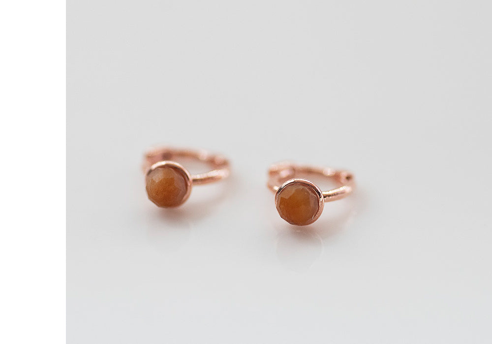 925 silver soccer ball sunstone gemstone mini one touch earrings_KWAJE360