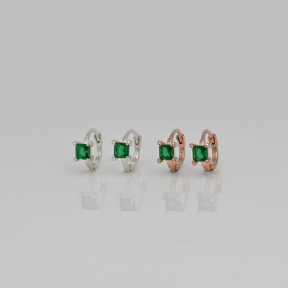 925 Silver Green Square One Touch Earrings_KWAJE238