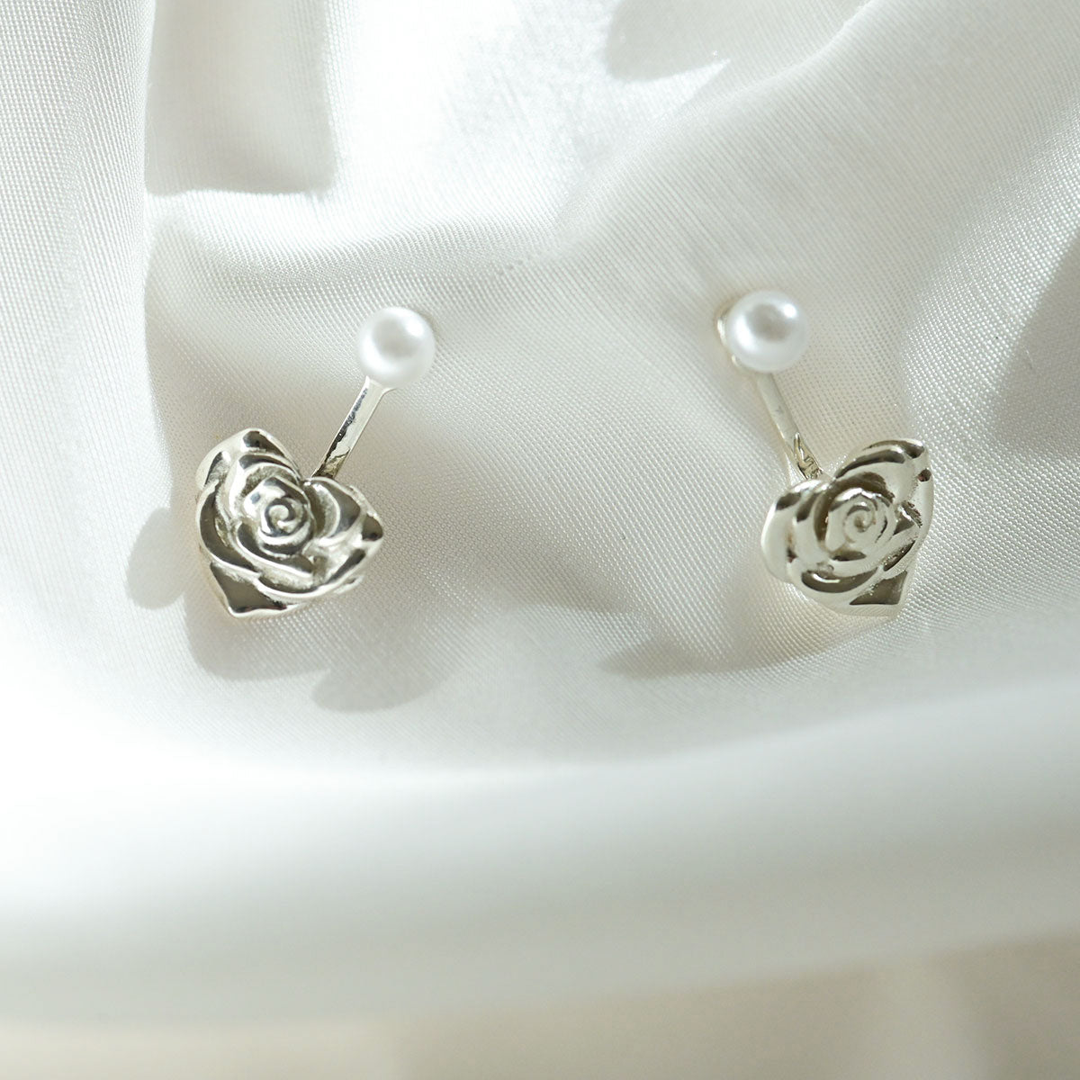 925 silver rose heart two-way earrings_KWAJE355