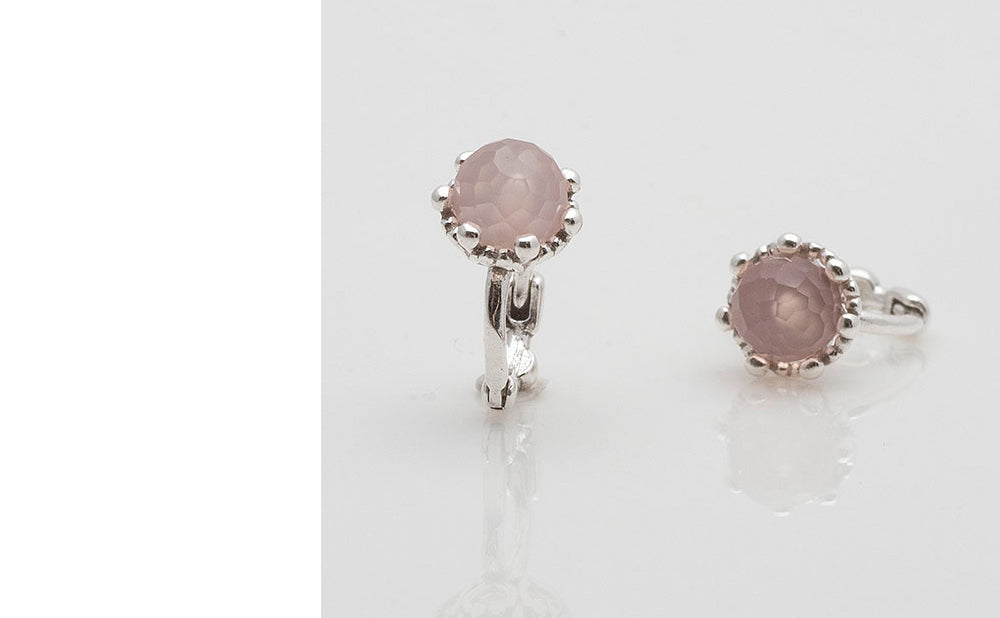 925 silver natural gemstone pink chalcedony one-touch earrings_KWAJE250