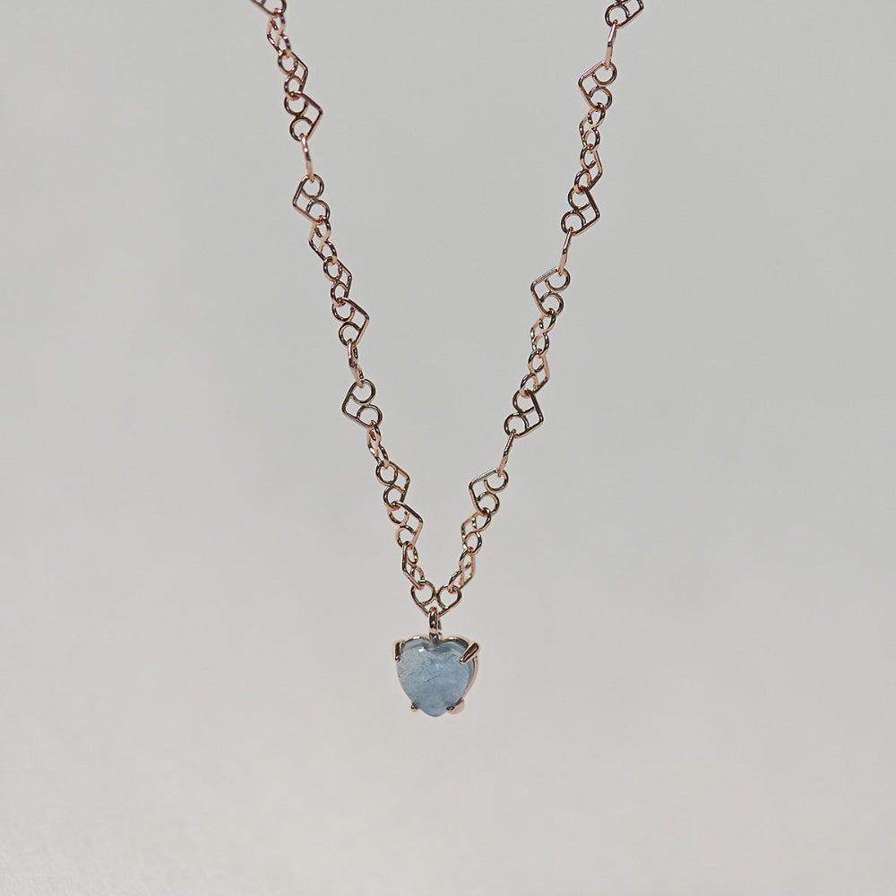 925 silver natural gemstone aquamarine heart necklace_KWAJE452