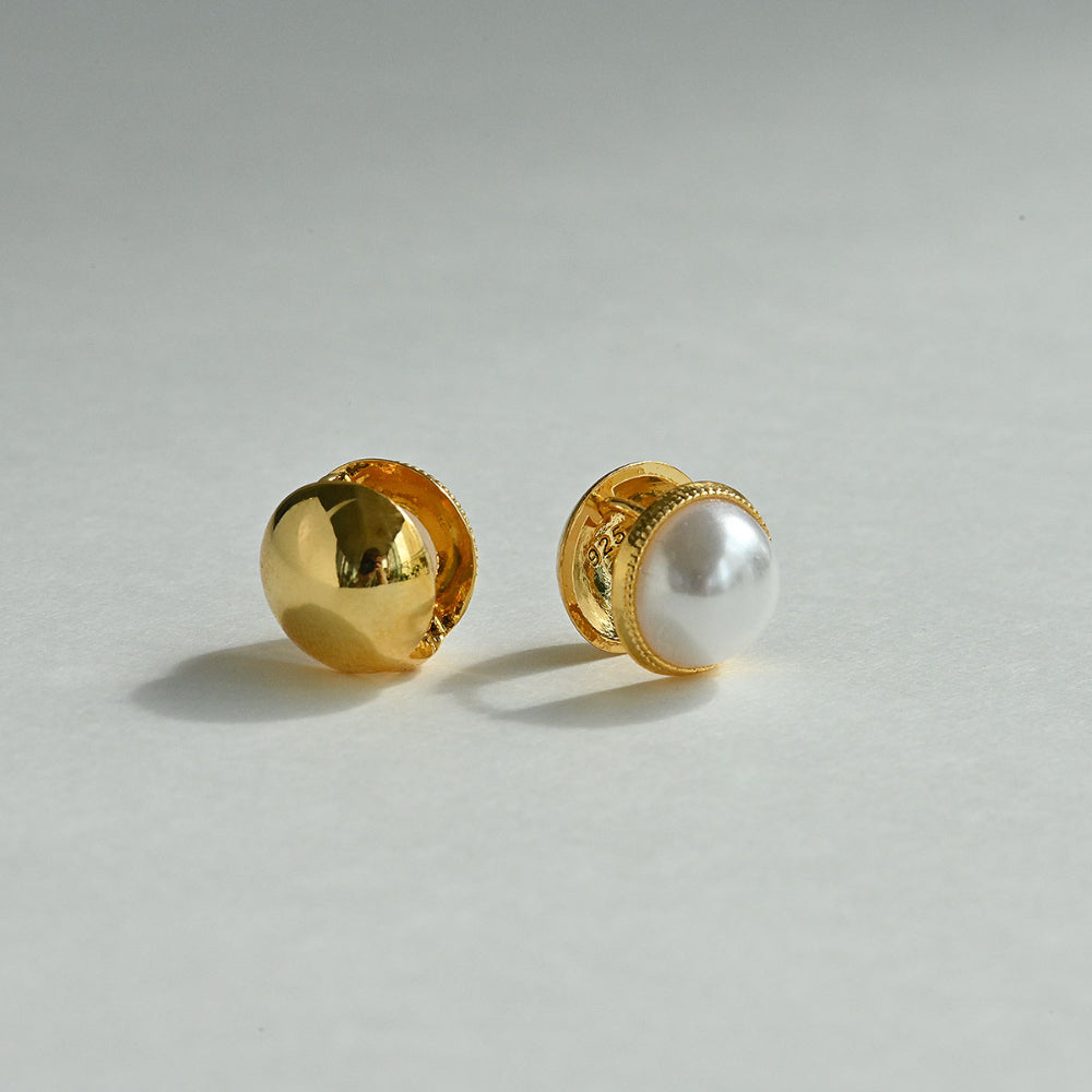 925 silver half-pearl one-touch earrings_KWAJE239