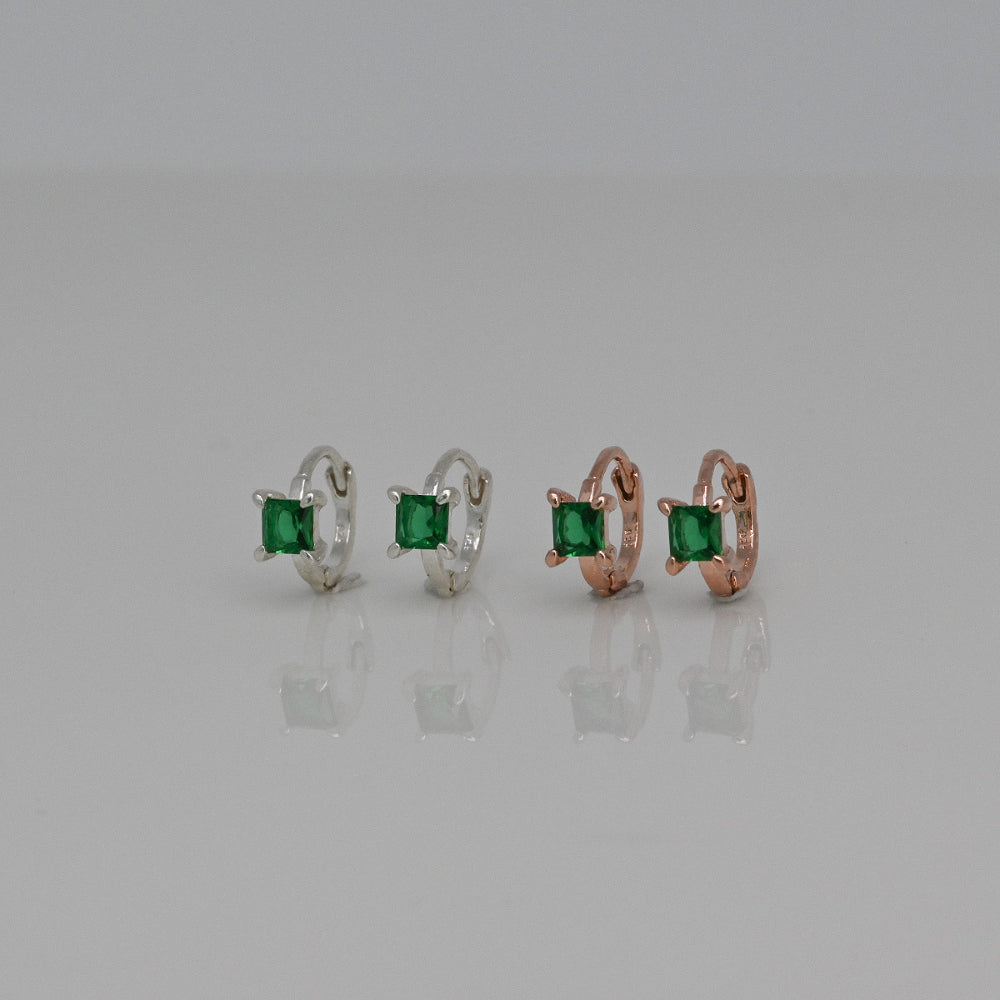 925 Silver Green Square One Touch Earrings_KWAJE238