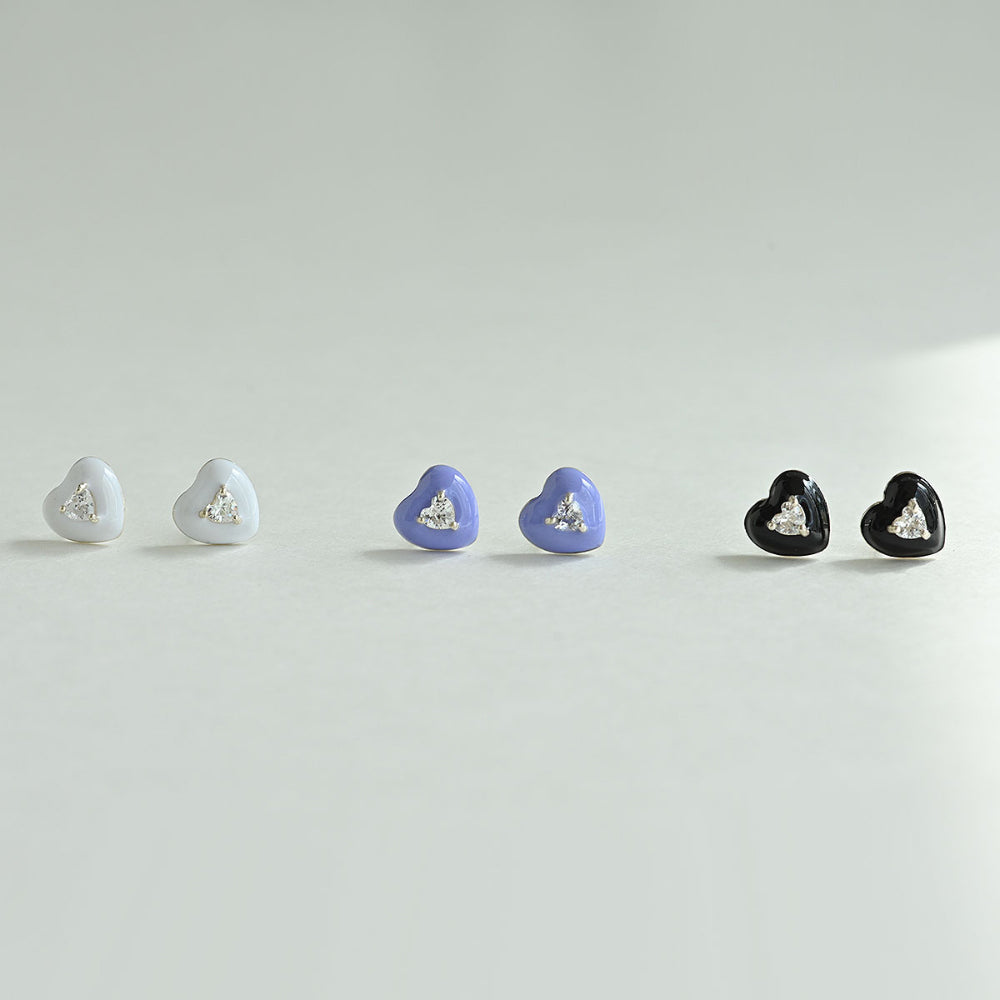 925 silver heart cubic epoxy stud earrings_KWAJE505