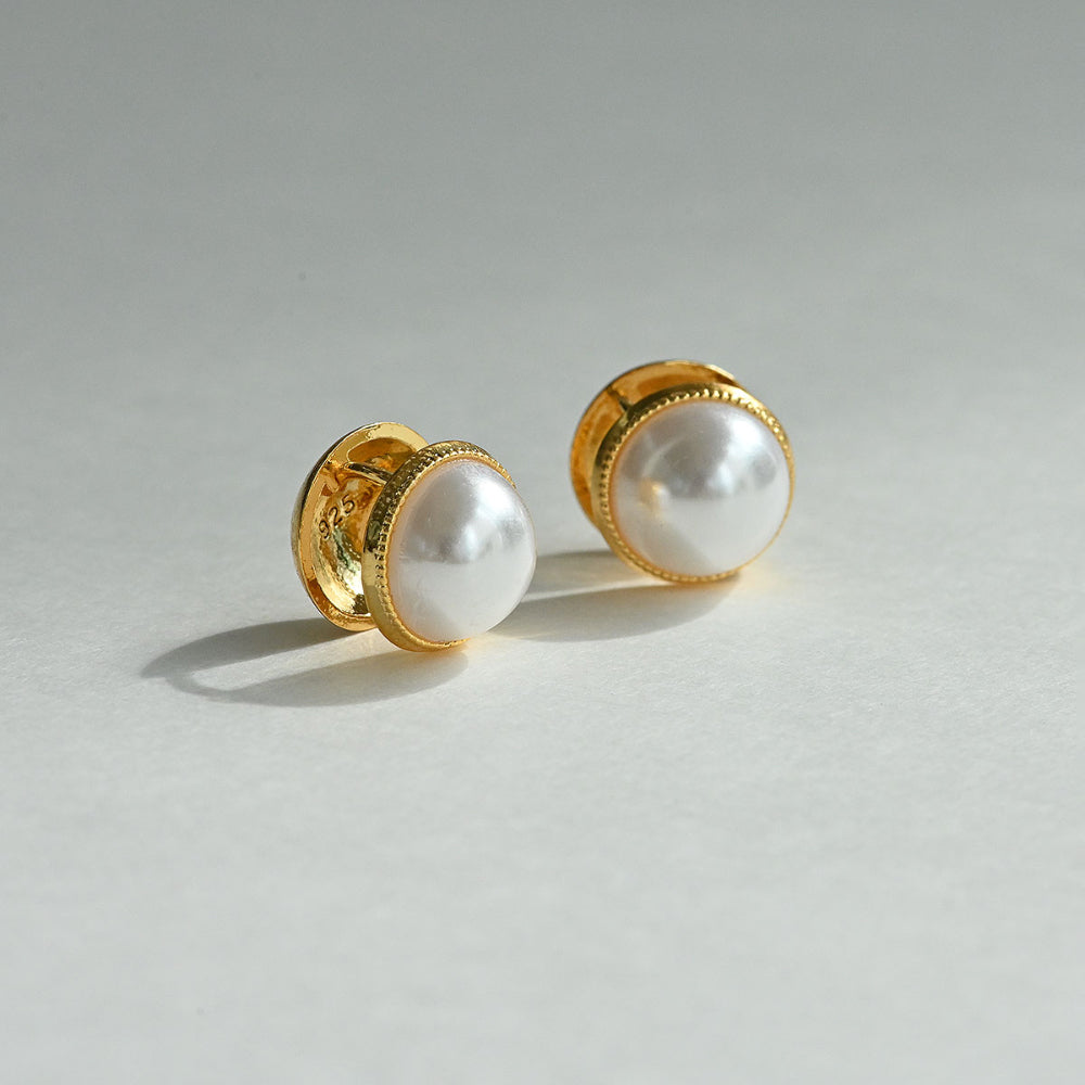 925 silver half-pearl one-touch earrings_KWAJE239