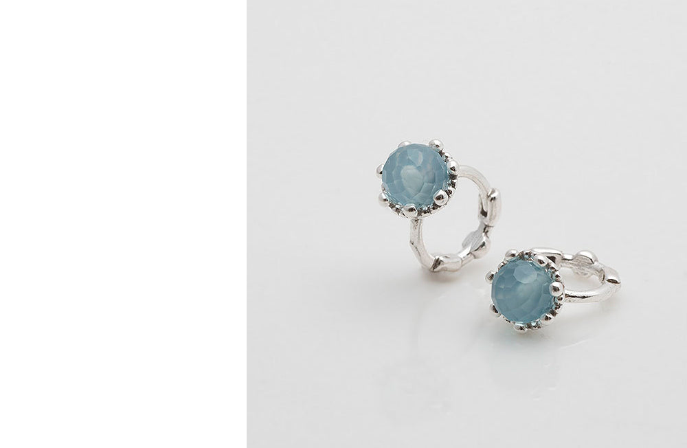 925 silver natural gemstone blue chalcedony one touch earrings_KWAJE248